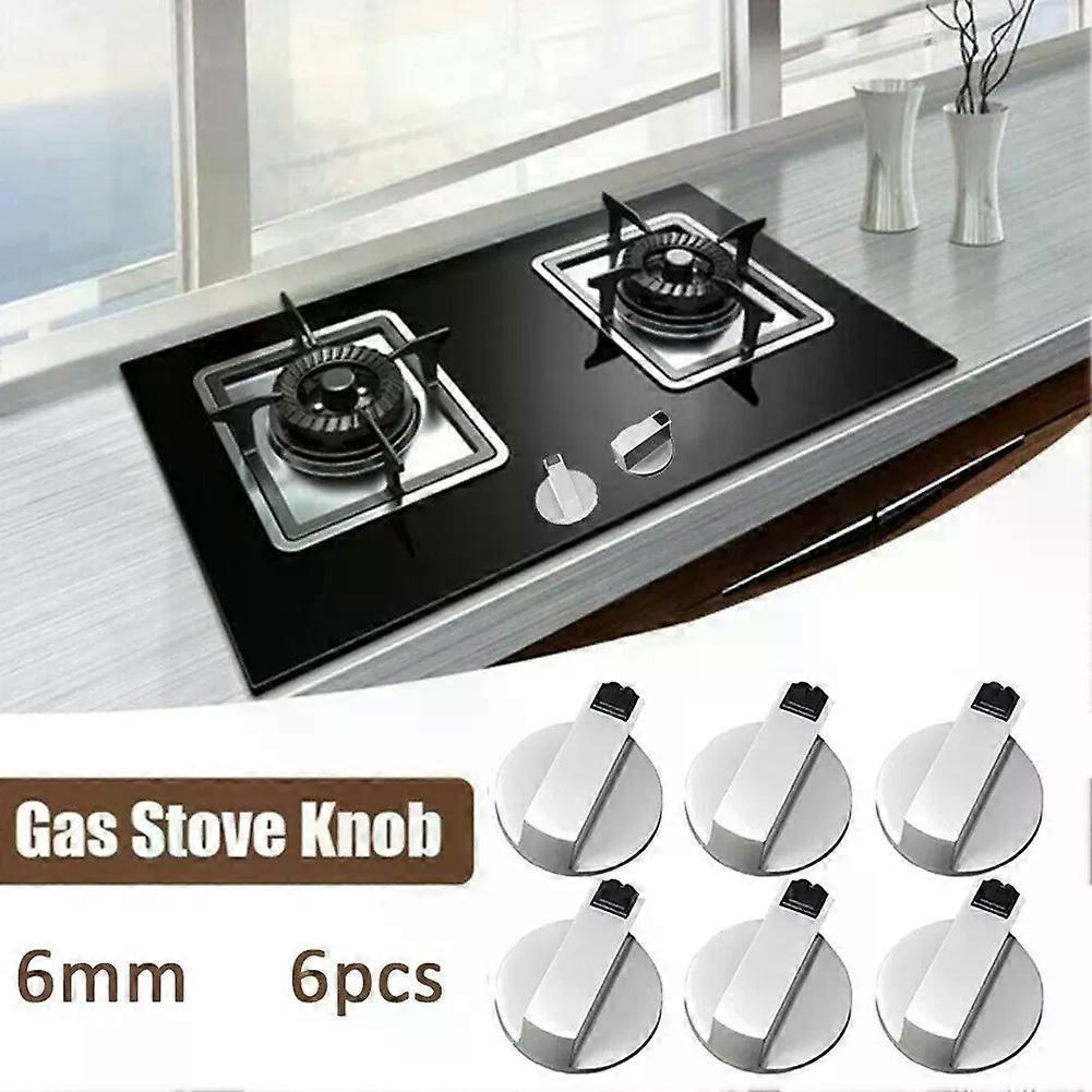 6Pcs Gas Stove Stove Knobs Adapter Switch Oven Cooking Surface Control Locks Cooker Knobs Silver Kitchen Parts Replacement