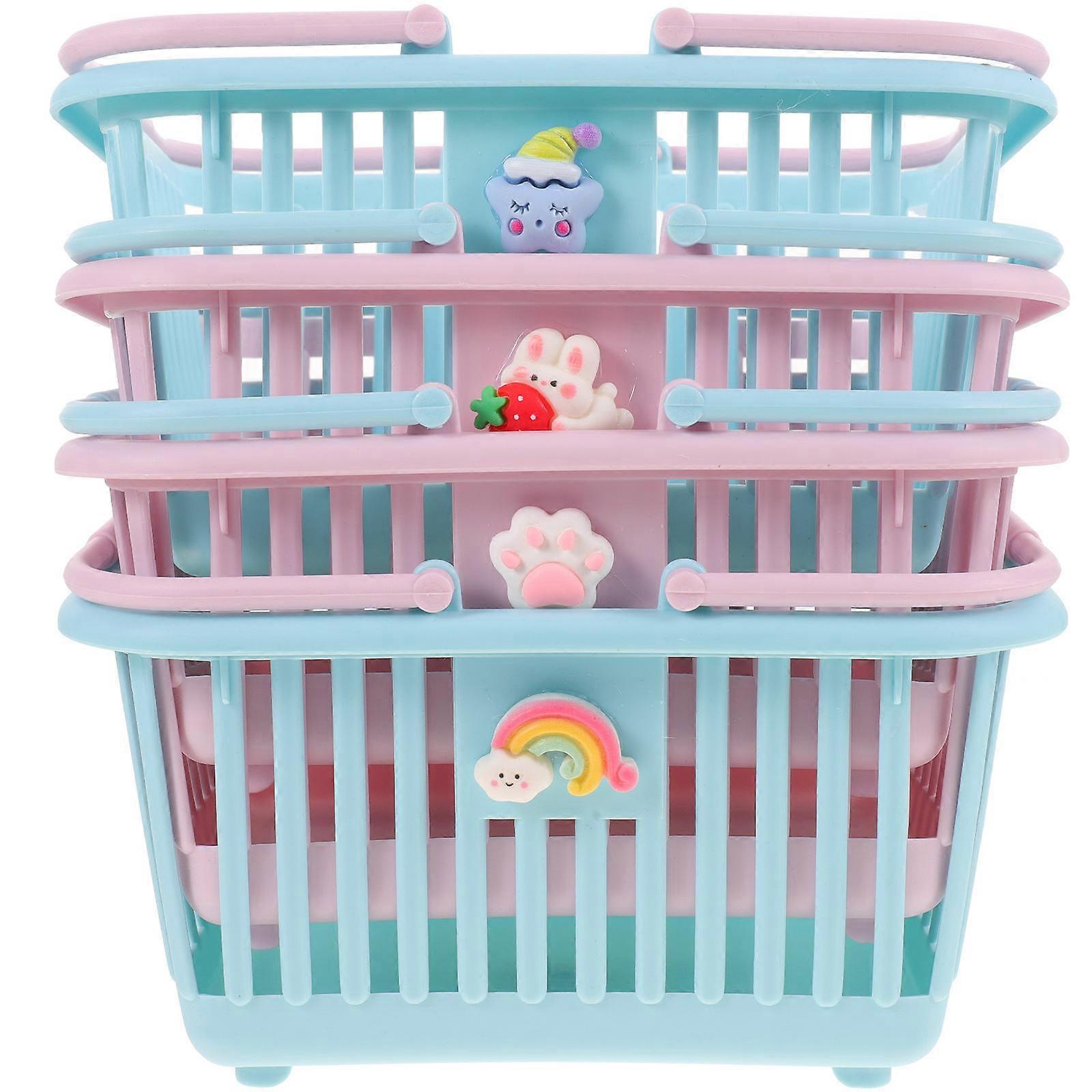 4pcs Cute Cartoon Folding Handle Storage Baskets for Desktop and Small Items Stylish Home Organization Bins with Strawberry, Rainbow, Star, and Hat