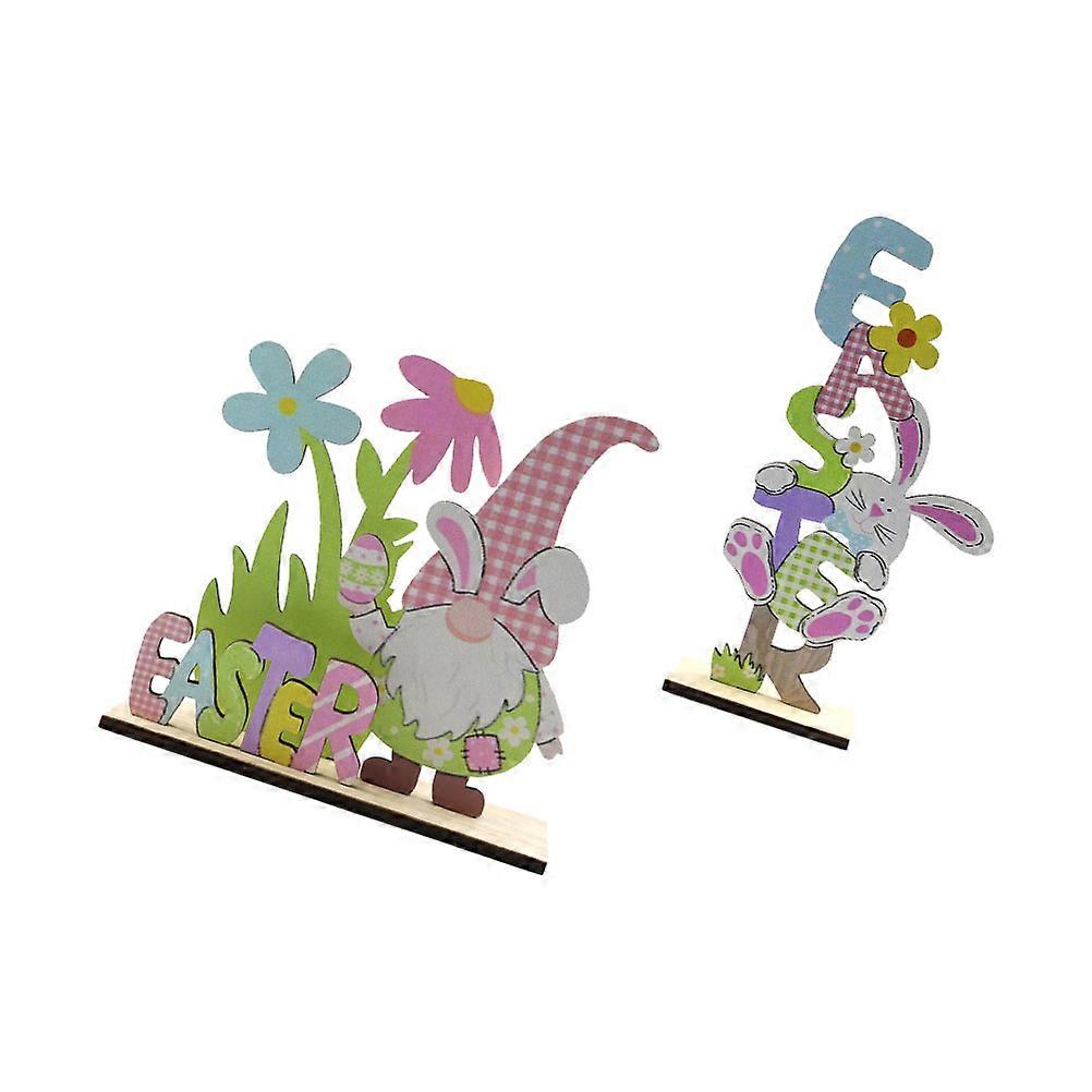 Innovative Bunny Table Decor Wooden Crafts Perfect For Easter Celebration Assorted Color Atmosphere Enhancement 2Pcs