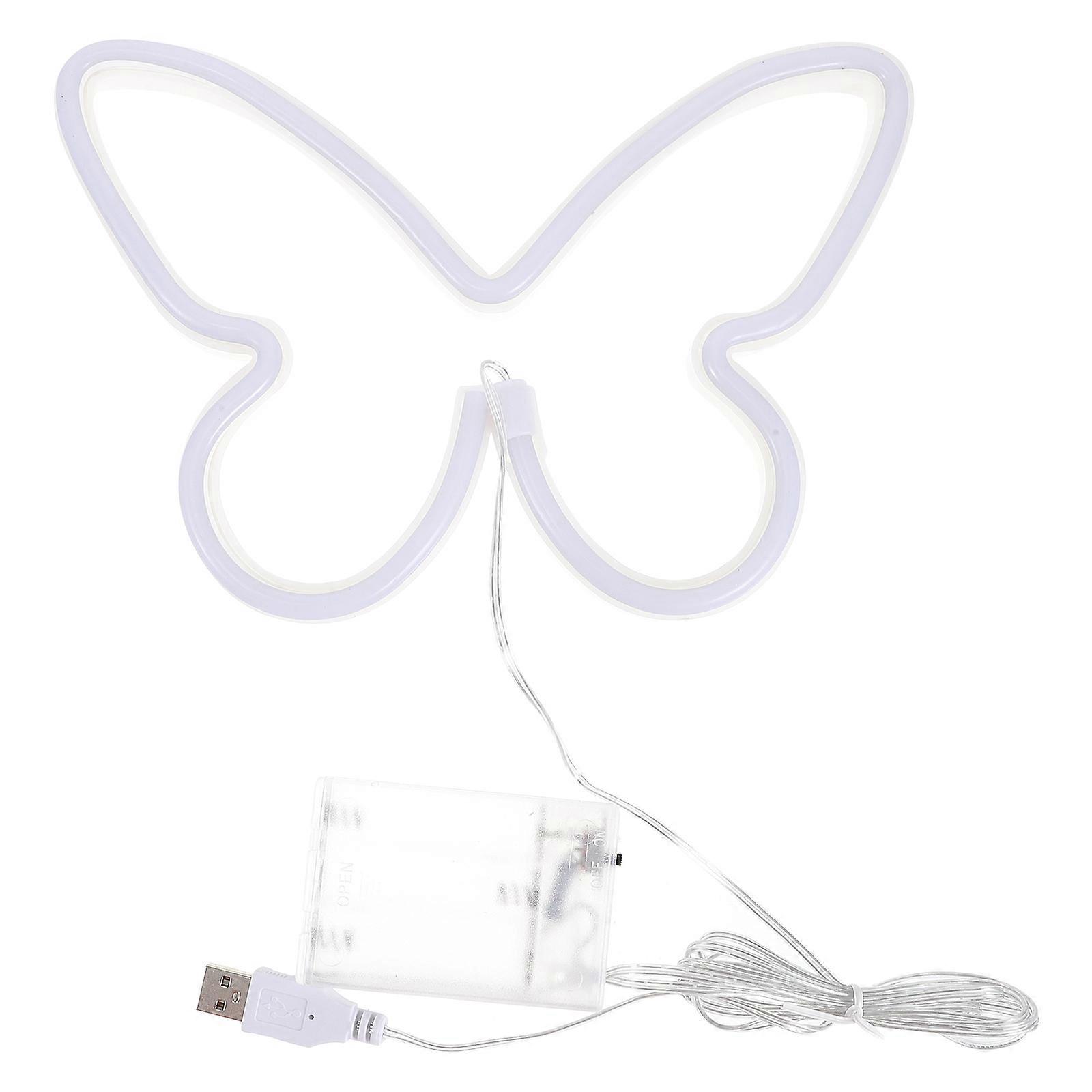 White PVC Neon Butterfly Light for Home Decor Safe and Durable with USB or Battery Operated 3 AA