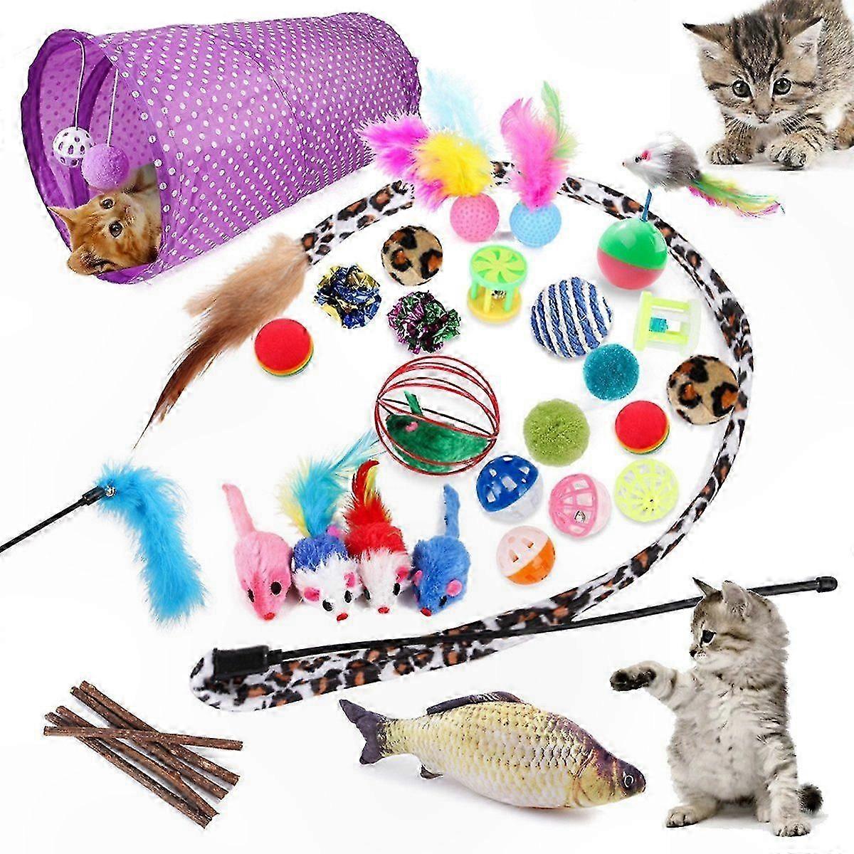 Interactive Cat Toy Set with Tunnel, 28-Piece Activity Kit for Pet Fun and Engagement