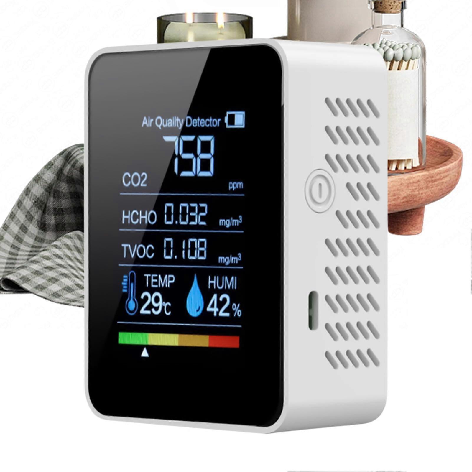 Air quality monitor, portable with clear display, precise for carbon dioxide at home