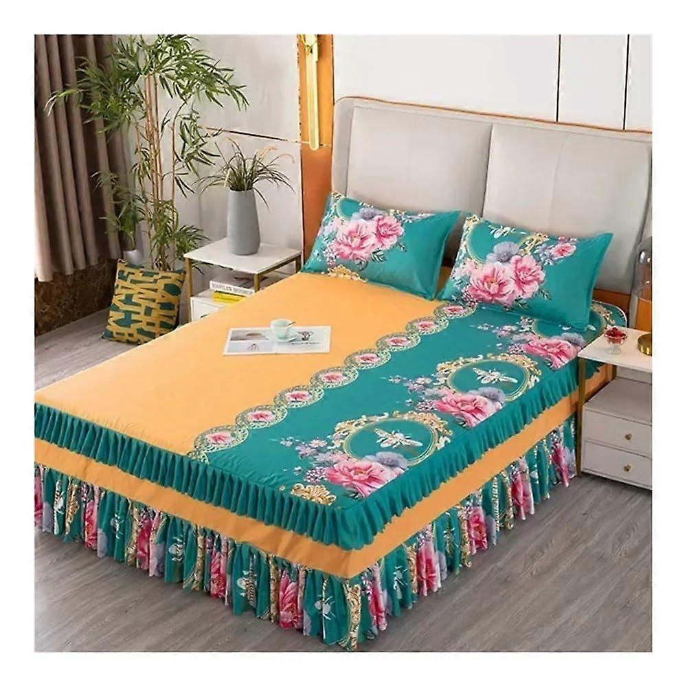 Bed Skirt Nonslip Mattress Cover Set, Double-Layered Decorative Bedspread, Cotton Blend Keeps Linens In Place - Color 9