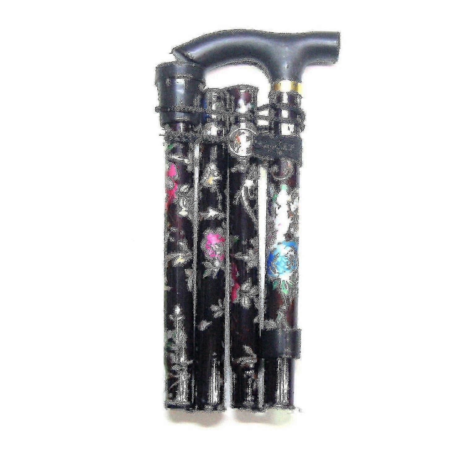 Lightweight Foldable Compact Walking Stick - Black Floral hwy