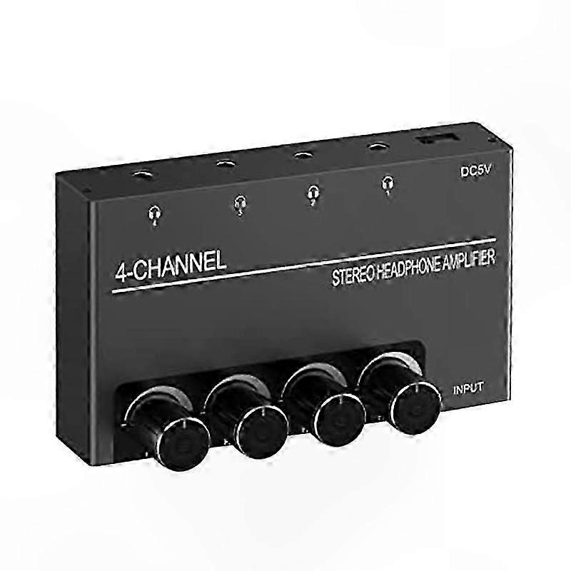 4-Channel Stereo Audio Amplifier with Headphone Splitter, 3.5mm Input and Four 3.5mm Outputs