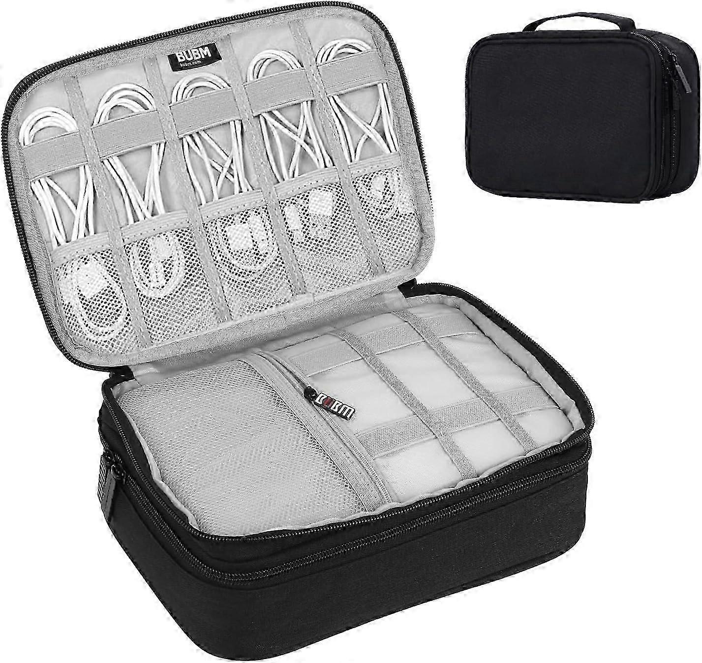 Large Double Layer Travel Cable Organizer Bag, Electronics Storage Case, Black