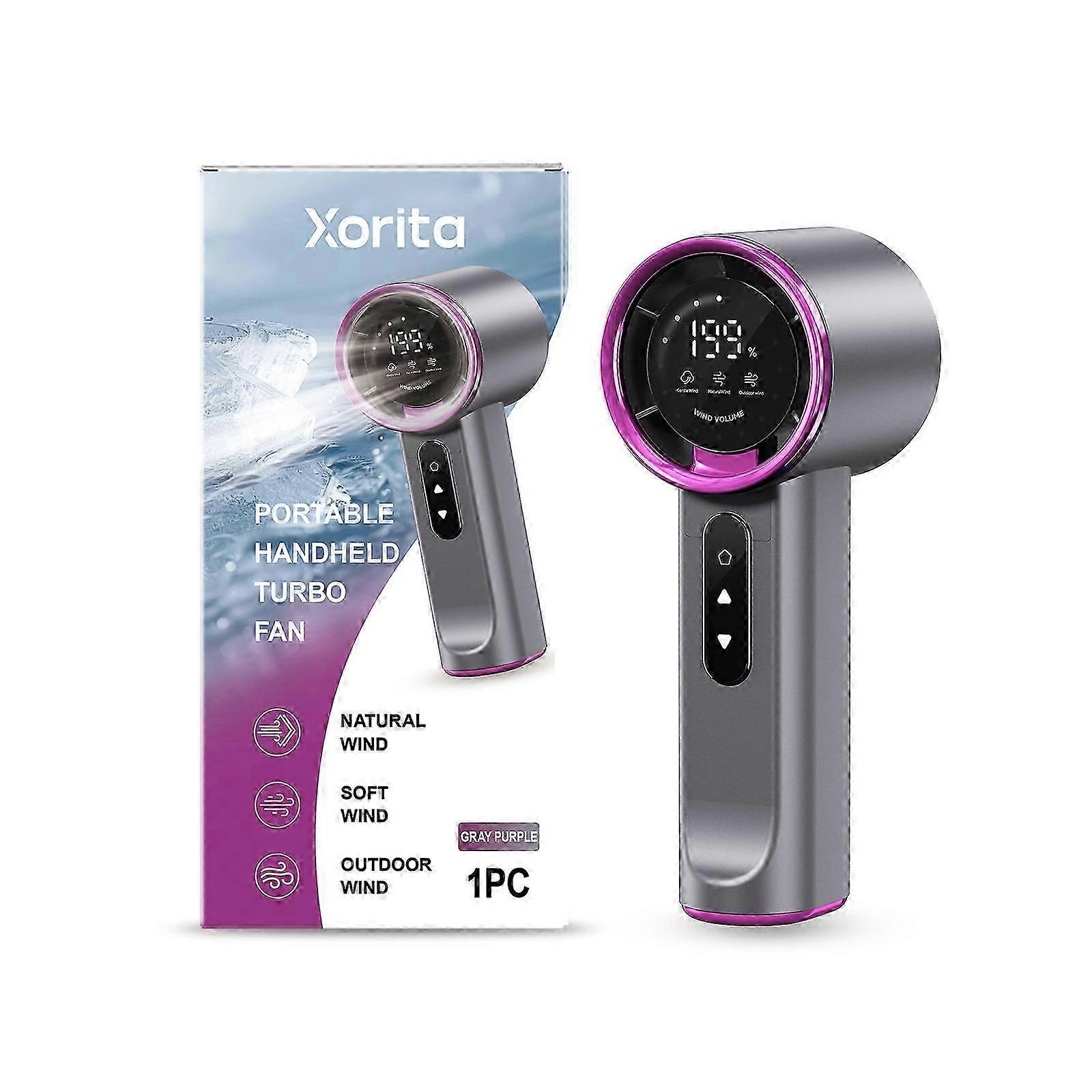 Xorita gray purple high-speed handheld fan with three levels of wind speed, free adjustment, fast charging, long battery life, silent and portable fan