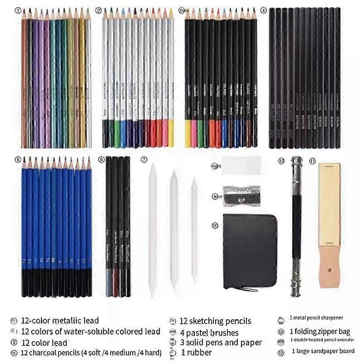 Professional 72-Piece Color Pencil Set for Drawing and Sketching on Canvas with Graphite and Charcoal Rods