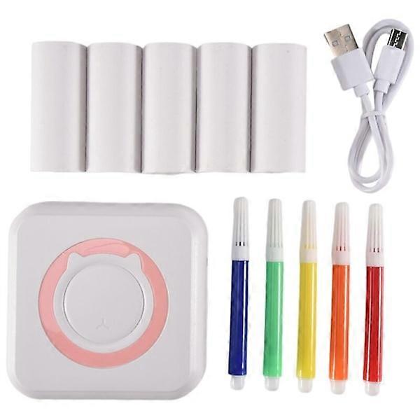 Mini Portable Thermal Printer Bluetooth Wireless Multifunction Label Printer with Thermal Paper + Color Pen B