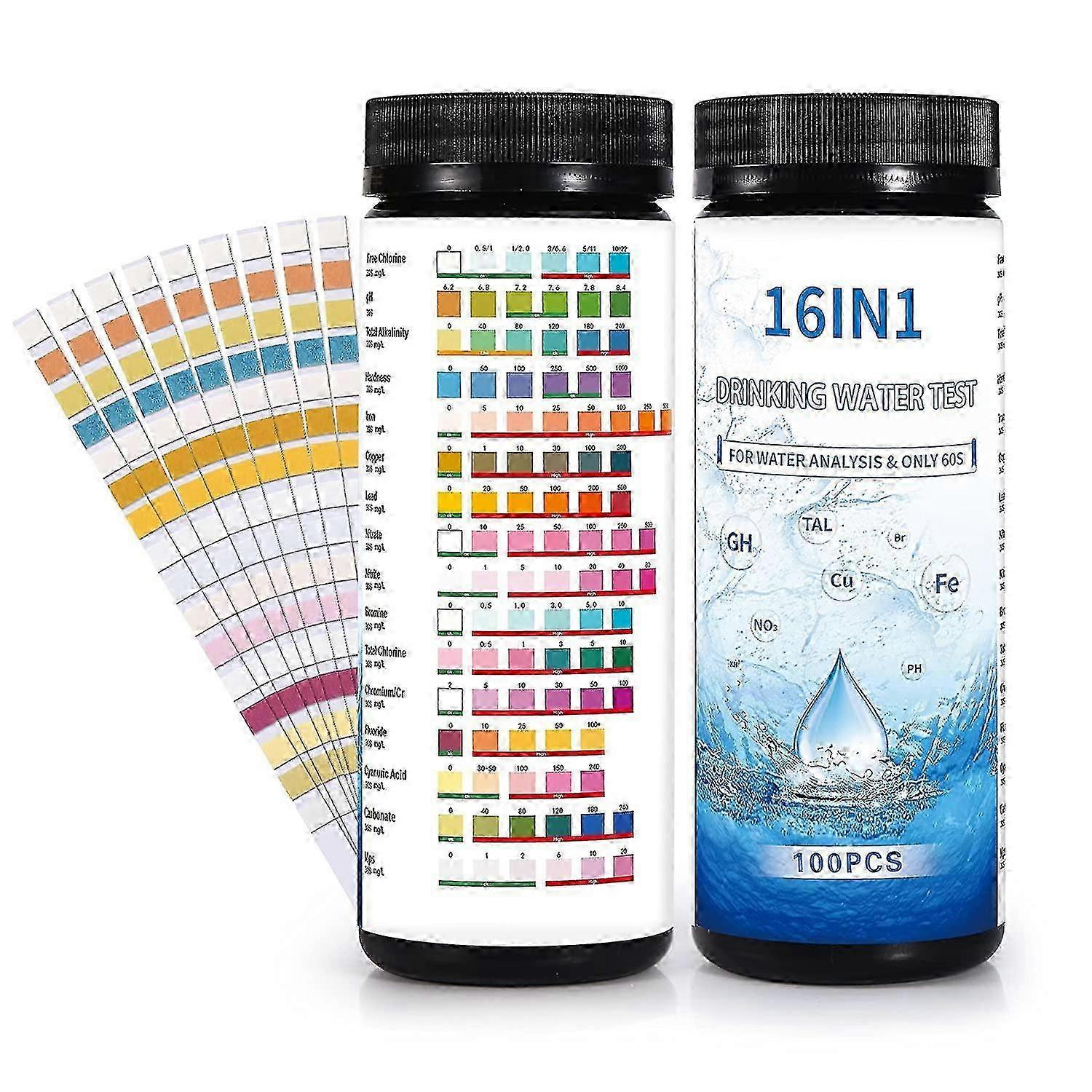 16 in 1 Drinking Water Test Kit 100pcs Water Testing Strips for Well Tap Home Water Quality Lead pH Chlorine