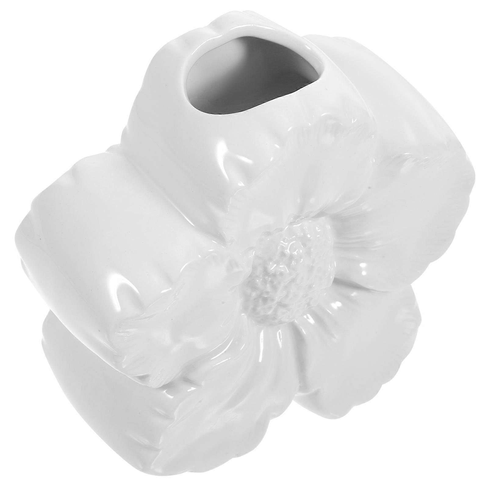 3Pcs White Flower Shape Vase for Decoration Ceramic Desktop Pot