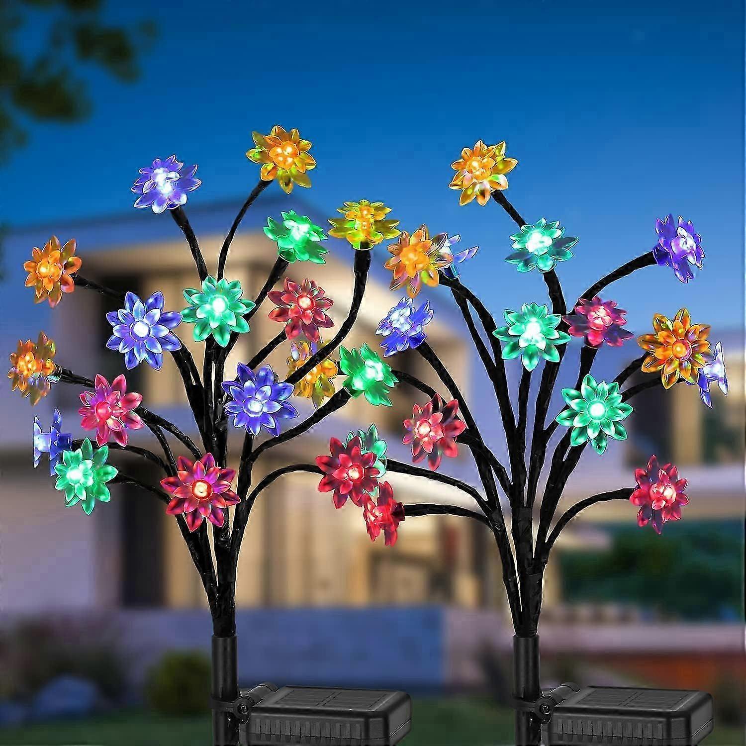Waterproof Garden Ornaments Outdoor with Brighter 16LED Solar Flower Lights Pathway Decorations