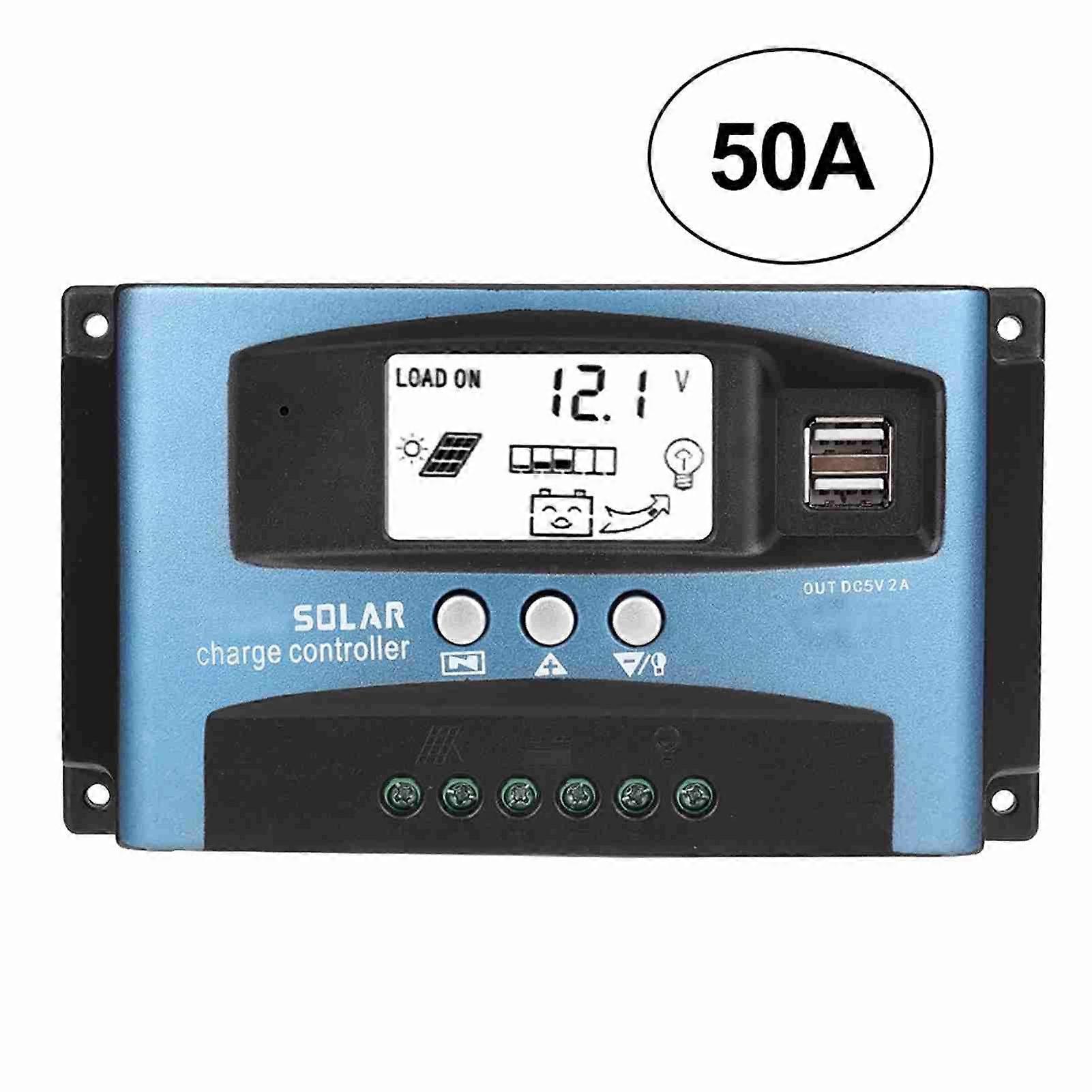 MPPT 50A Solar Charge Controller Dual USB LCD Display 12V 24V