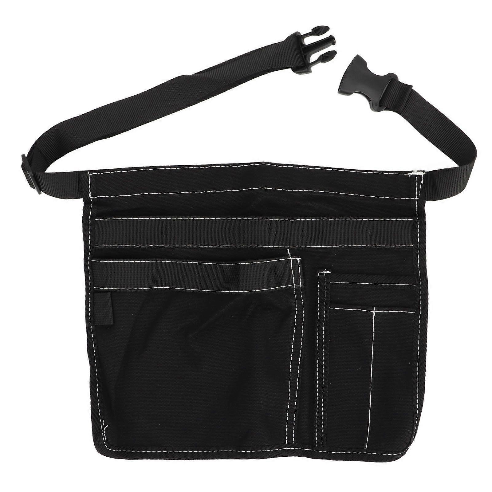 Garden Tool Waist Apron Multiple Pockets Oxford Cloth Adjustable Gardening Tool Waist Belt Bag for Garden Work Black