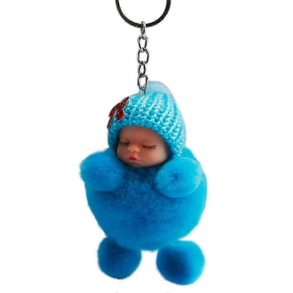 Cute Sleeping Baby Bowtie Pompom Doll Keychain Keyring Key Plush Doll