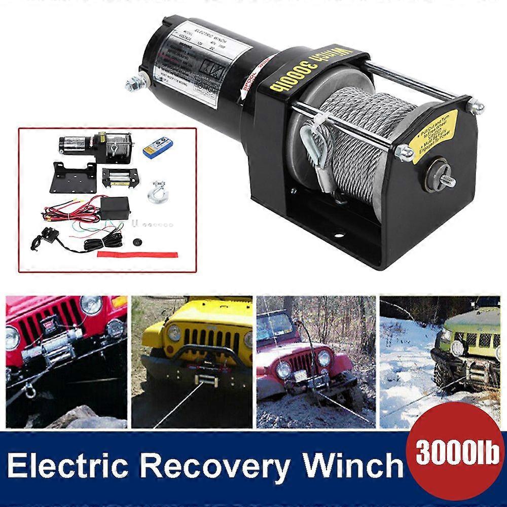 3000lbs Electric Recovery Winch 12V Wire Remote Control Kit for Truck SUV ATV Tow Boat Trailer