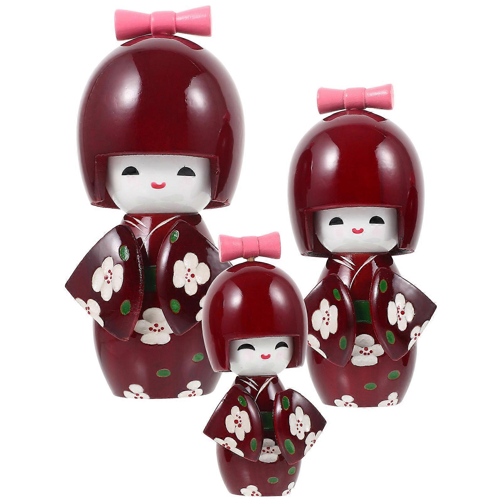 Japanese Kimono Doll Wood Crafts for Decorative Display 6Pcs Assorted Color