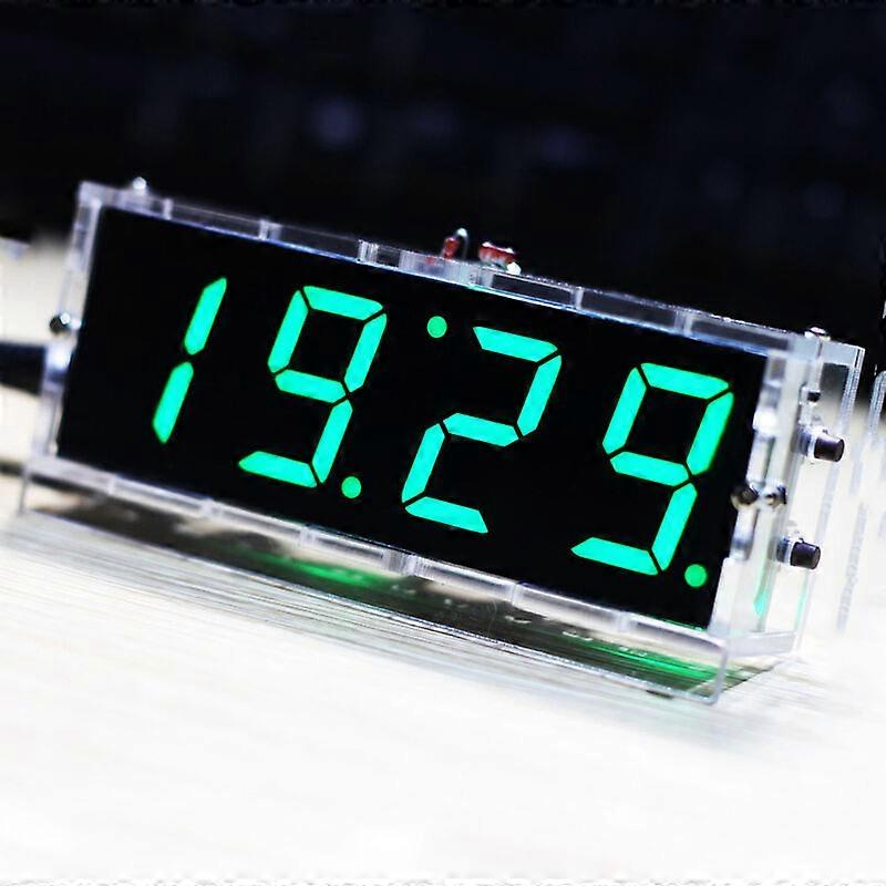 Reloj compacto digital LED de 4 dígitos, kit con control de luz, visualización de temperatura, fecha y hora, carcasa transparente, verde - verde