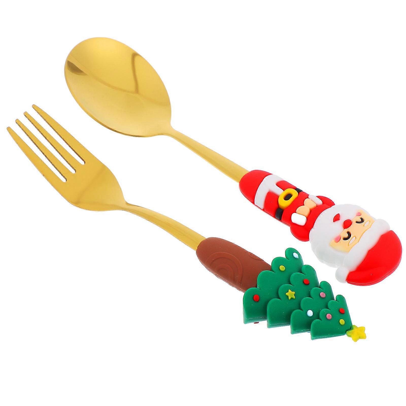 Christmas Dessert Spoon and Fork Set for Tea Party 2Sets Stainless Steel