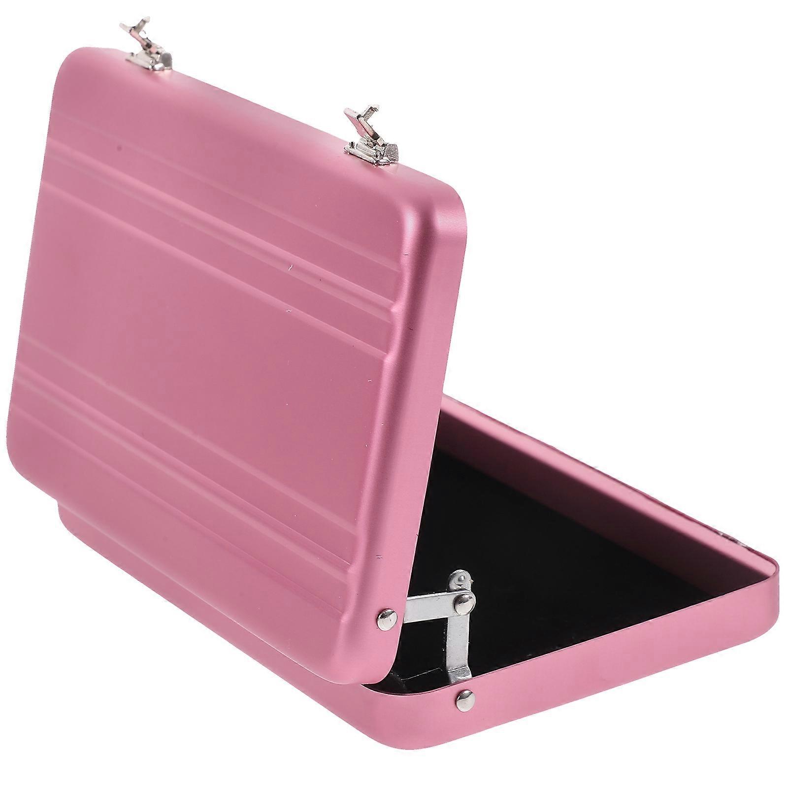 Pink Mini Briefcase Card Case for Index Card Storage 4Pcs Aluminum Holder