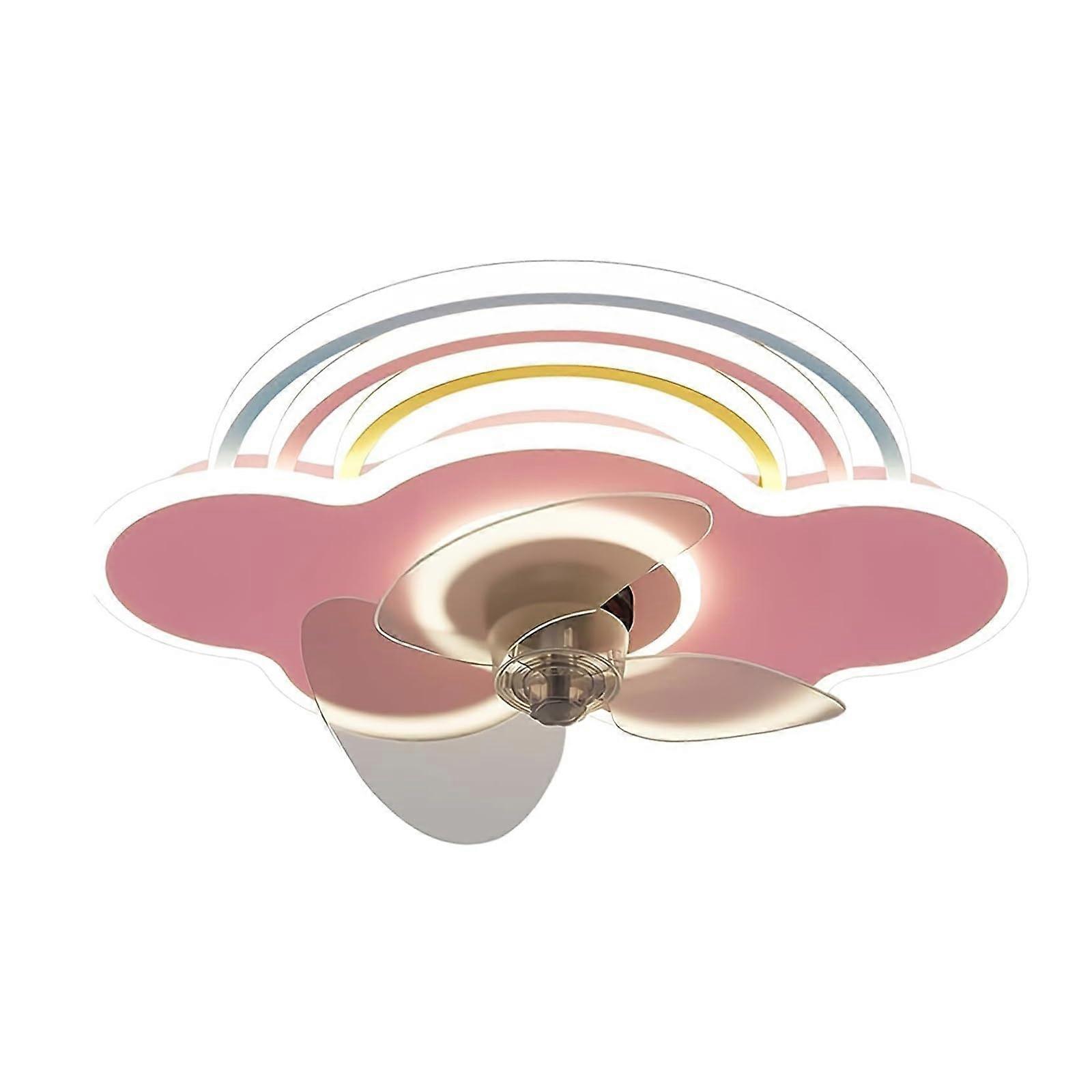 Pink Ceiling Fan With LED Lights, LowProfile Flush Mount, Quiet Reversible Motor, Dimmable Rainbow Lighting, Indoor Use