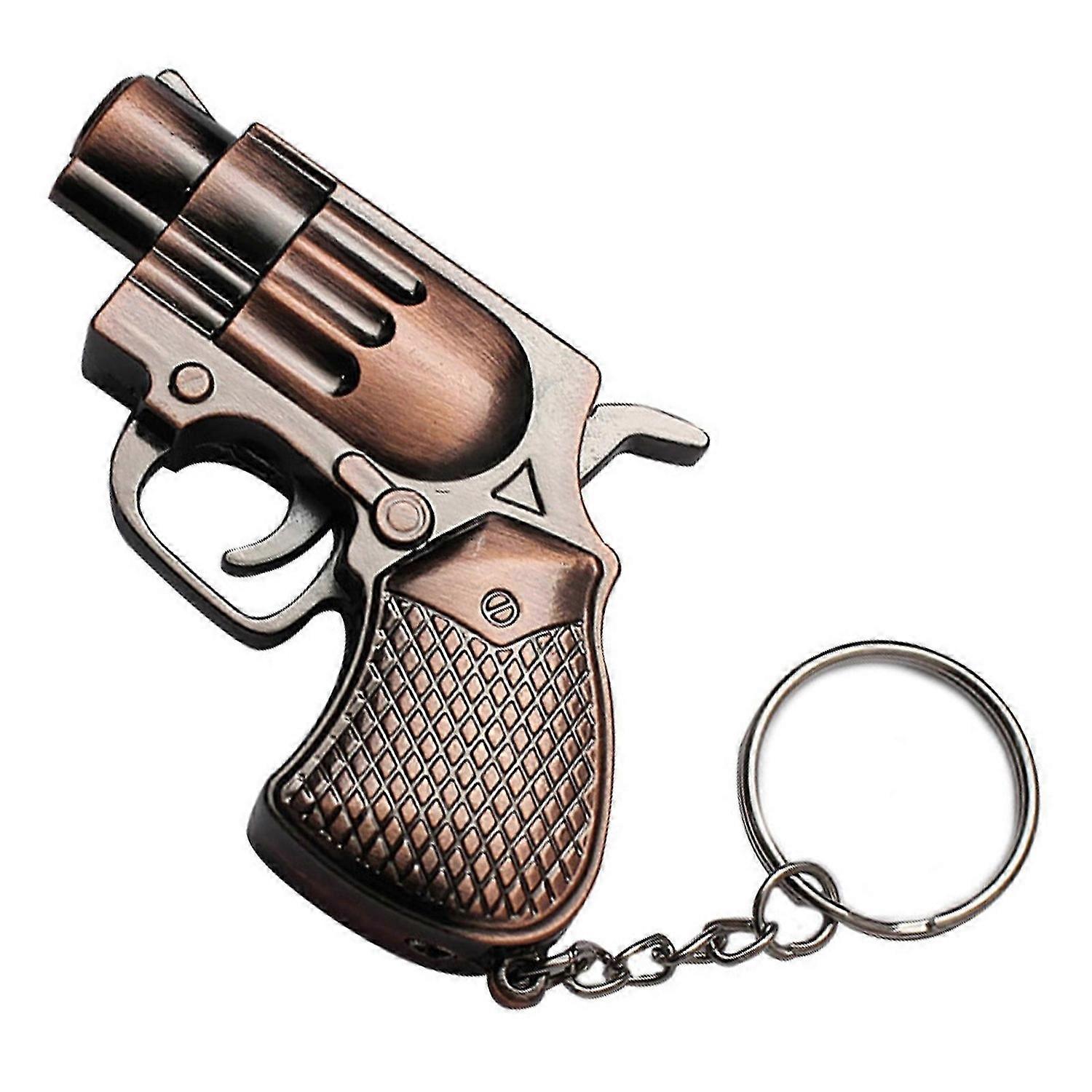 Mini Revolver Model Keychain Lighter Novelty Windproof Butane Lighter with Keychain for Kitchen Grilling