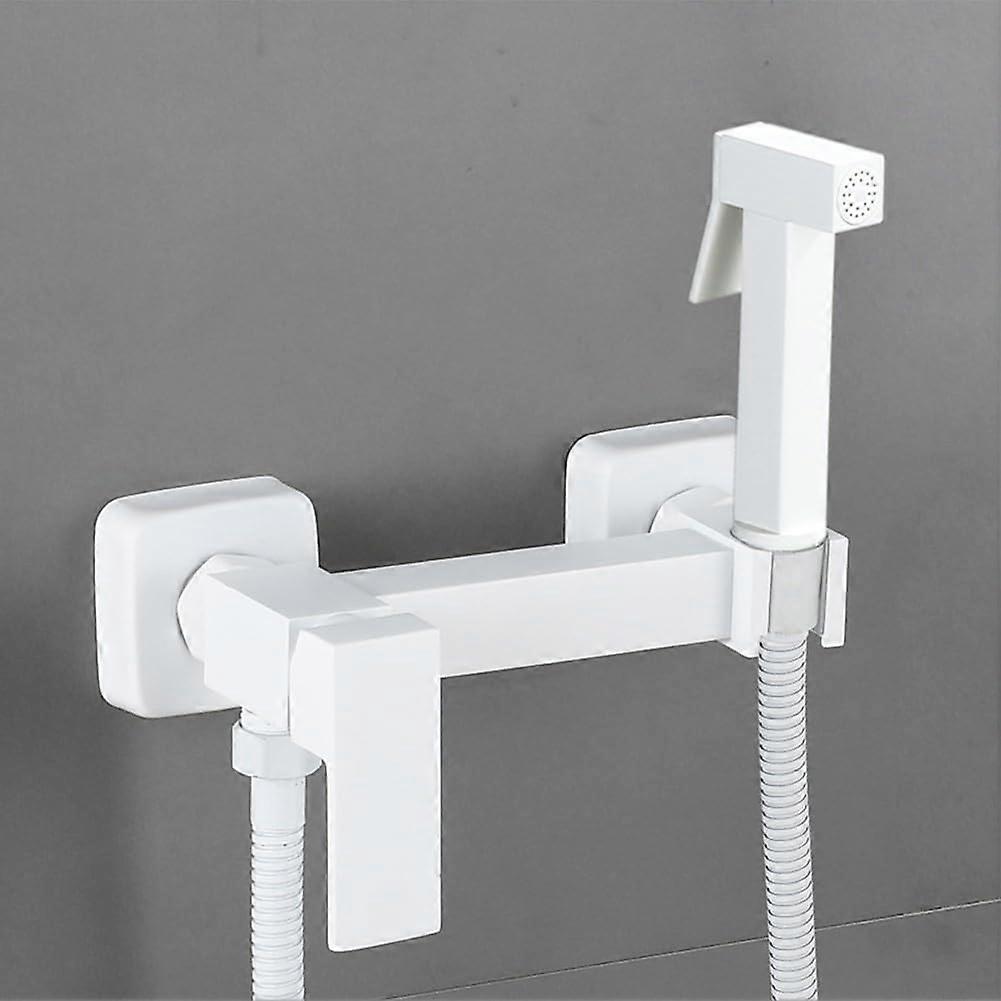Bidet Sprayer Kit, Hanging SingleHandle Shower Spray With Hose, Brass Angle Valve, White, For Toilet Cleaning