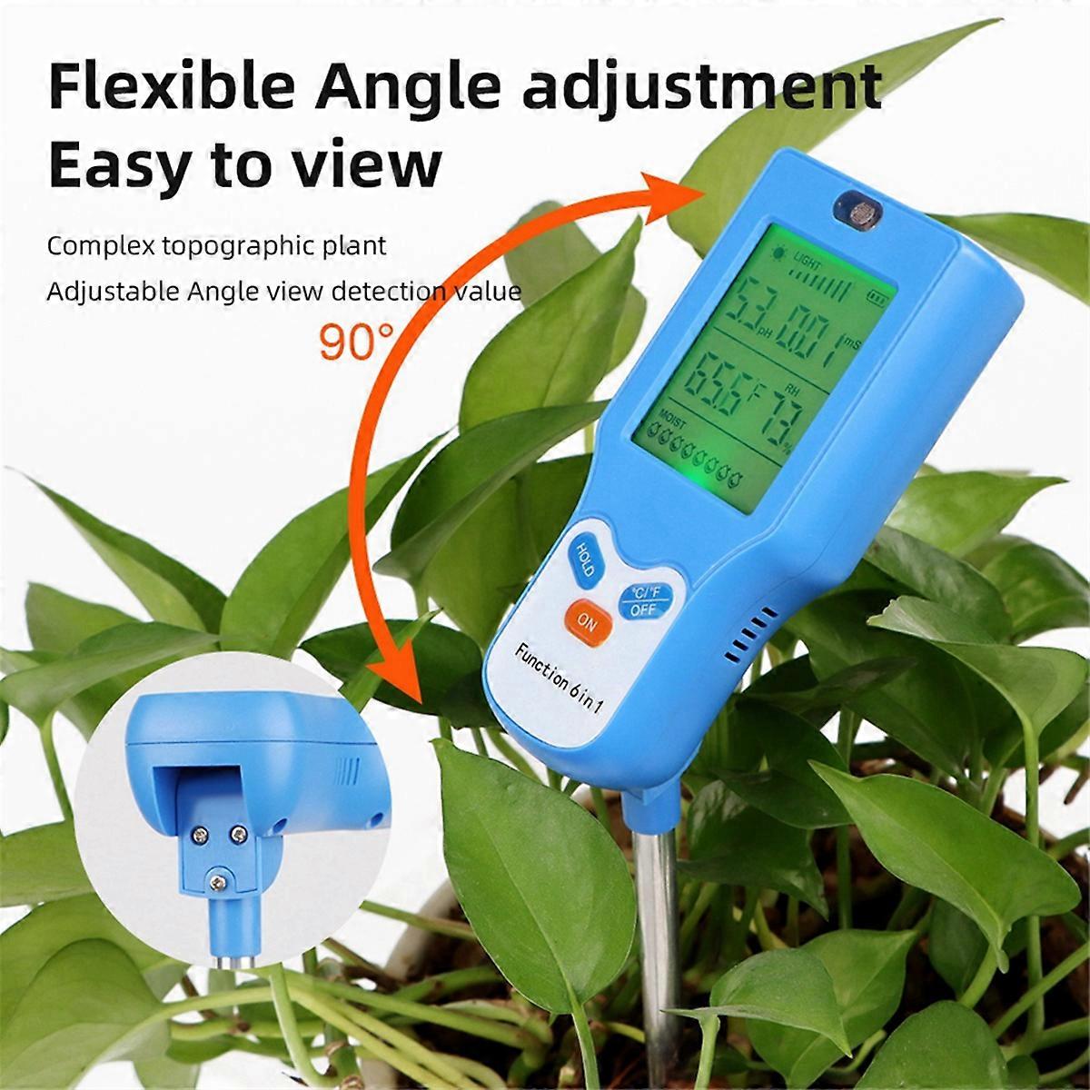 6-in-1 Soil Tester Multi-Function Digital Soil PH Meter Large Screen Digital Display Test Value PH Meter