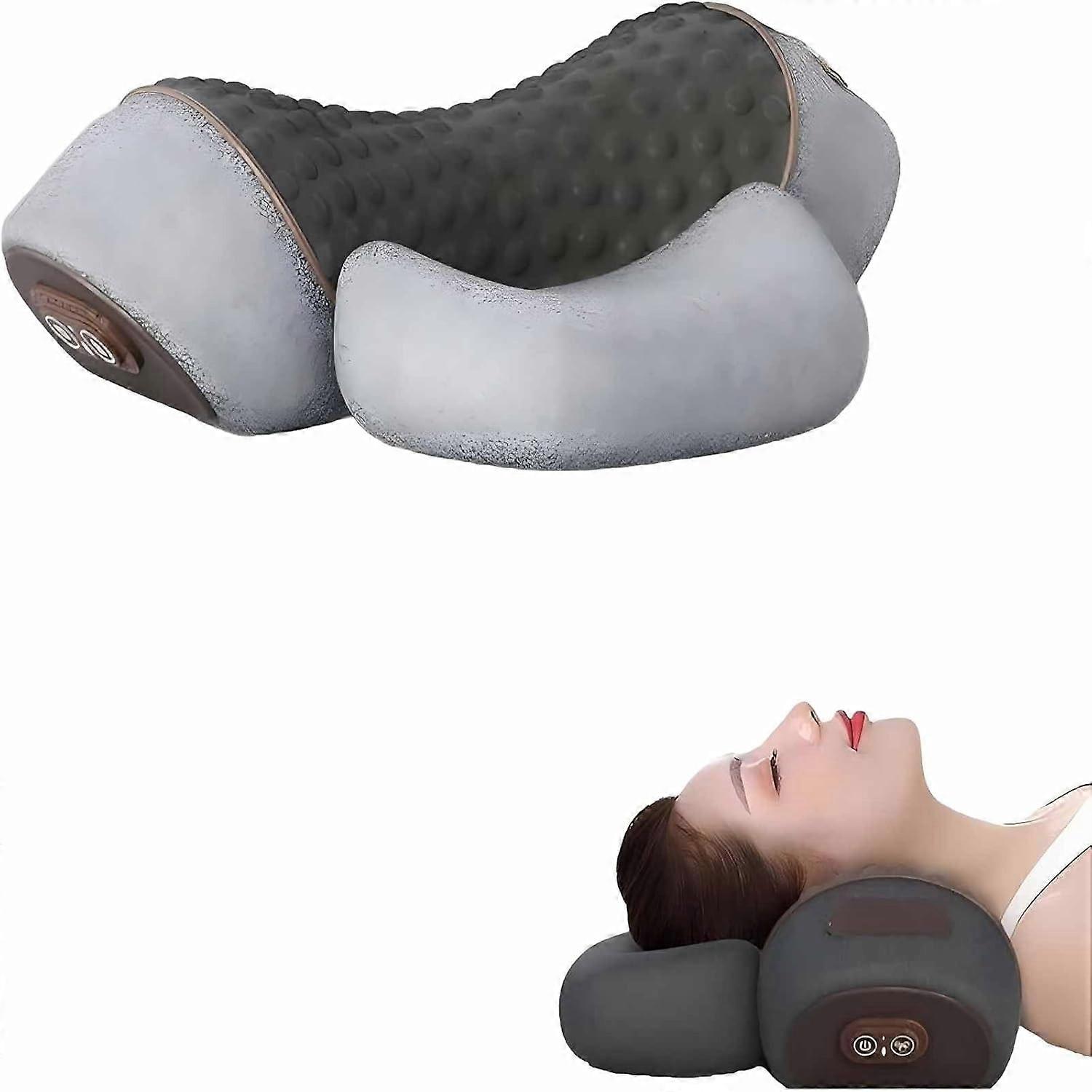 3-in-1 Heated Neck Massage Pillow, Electric Massager Cervical Pillow With Hot Compress, Vibration, Neck Traction, Memory Foam For Spine Support