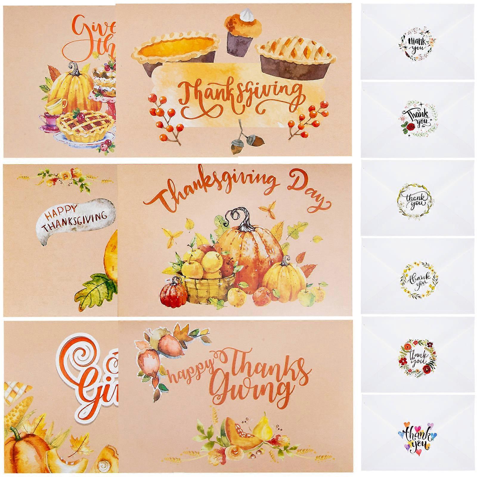 48 Sets Thanksgiving Cards With Envelopes For General Users 15X10Cm Rectangular Send Appreciation