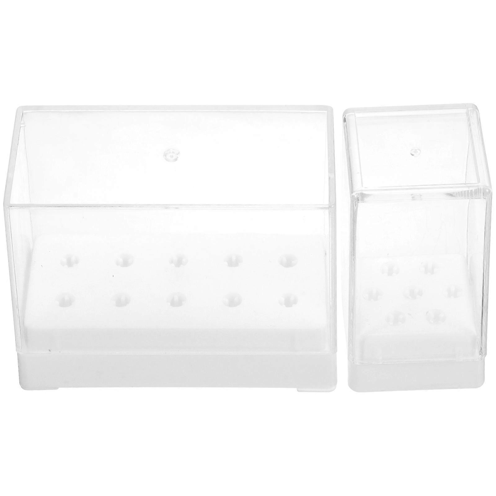 Nail Drill Bit Holder Plastic Container for Storage 2Pcs Manicure