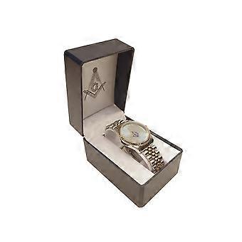 Reloj de pulsera analógico de plata y oro para hombre, accesorio masónico para vestir formal, regalo para oficial de logia