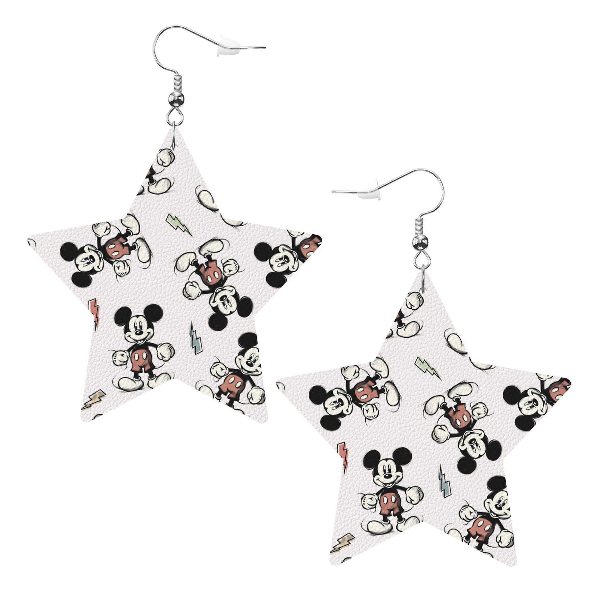 Cartoon Mickey Mouse Leather Earrings Christmas Decorative Design Faux Leather Earring Lightweight Dangle Drop Earrings for Women