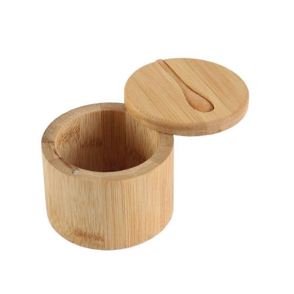 New Round Bamboo Condiment Box Multi-purpose with Swivel Lid Seasoning Storage Box Spoon Reusable Pepper Jar