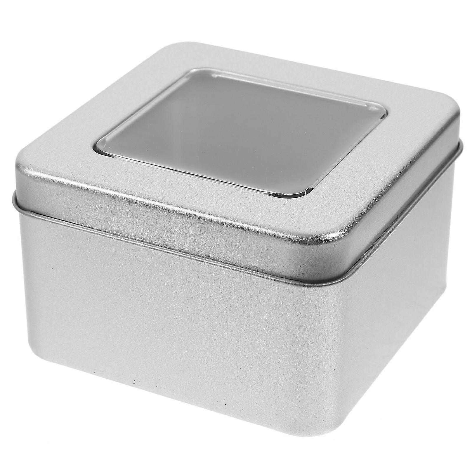 Matte Clear Square Empty Tin for Store Spices Candies Tea Gift Giving - Silver