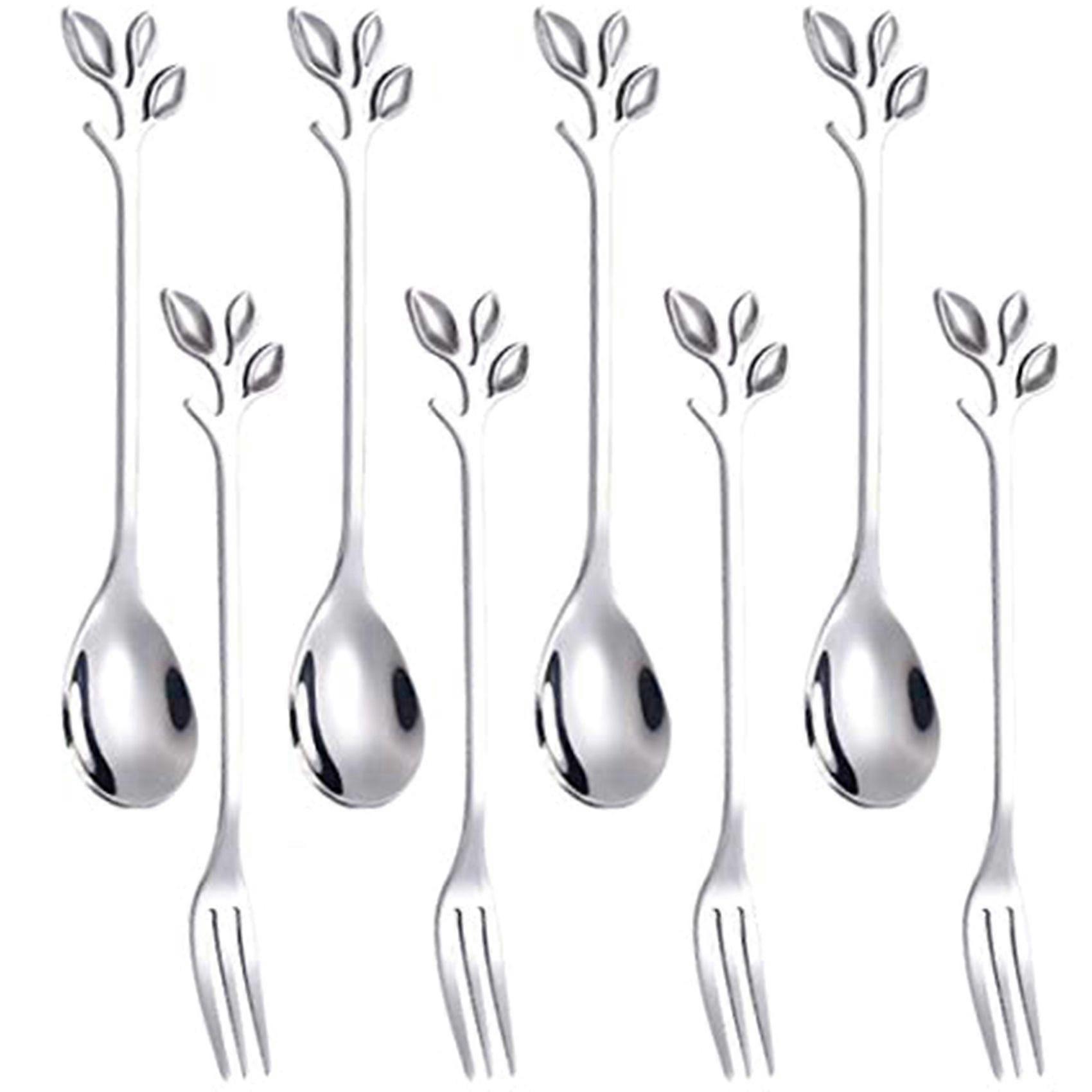 16PCS Dessert Spoon and Fork Set Fruit Fork -Silver