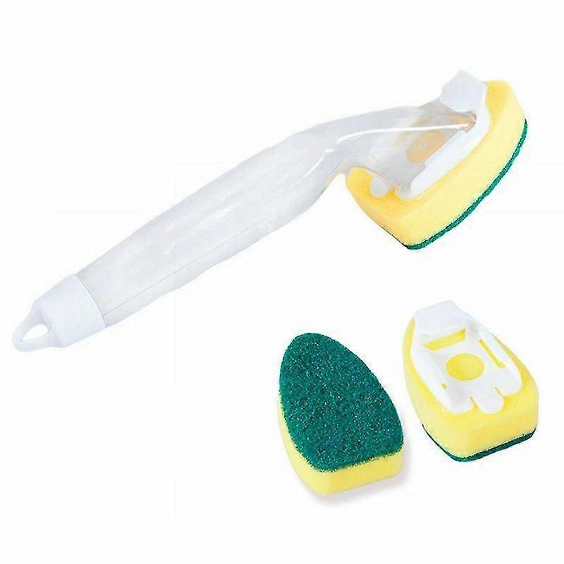 2pcs Handle With Liquid Cleaning Brush Sponge Brush To Replace Scouring Pad