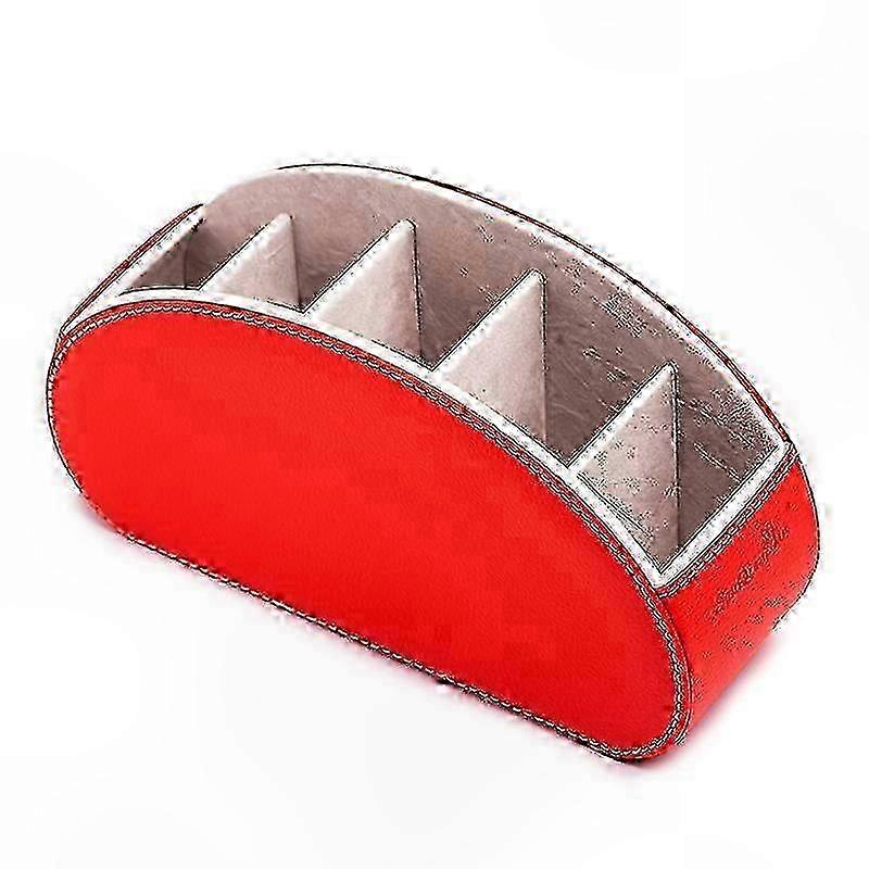 Leather Desk Organizer with 5 Grids for Remote Controls Storage and Home Office Use