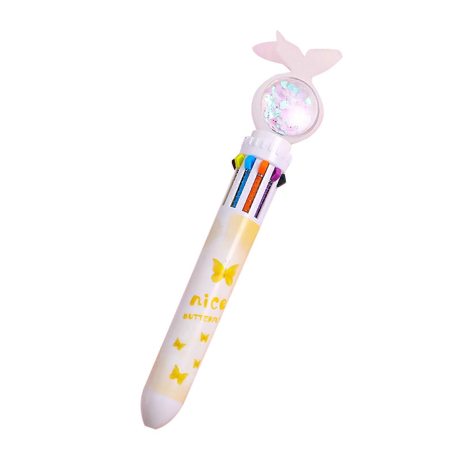10-Color Push-Button Sequin Ballpoint Pen (Butterfly Style) White, Multifunction Marker 1ml, compatible with refillable refills