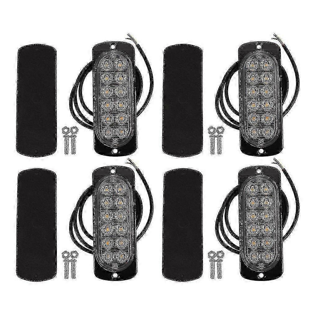 4 Pcs 12-led Amber Flash Flashing Recovery Strobe Car Emergency Signal Led Orange Grill Breakdown L