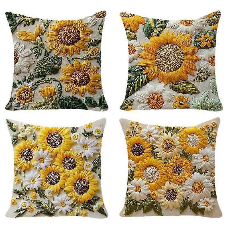 2/4pcs 2D Floral Print 45x45cm Non-Real Embroidery Bed Pillowcase Zipper Closure Soft Cushion Cases Machine Washable