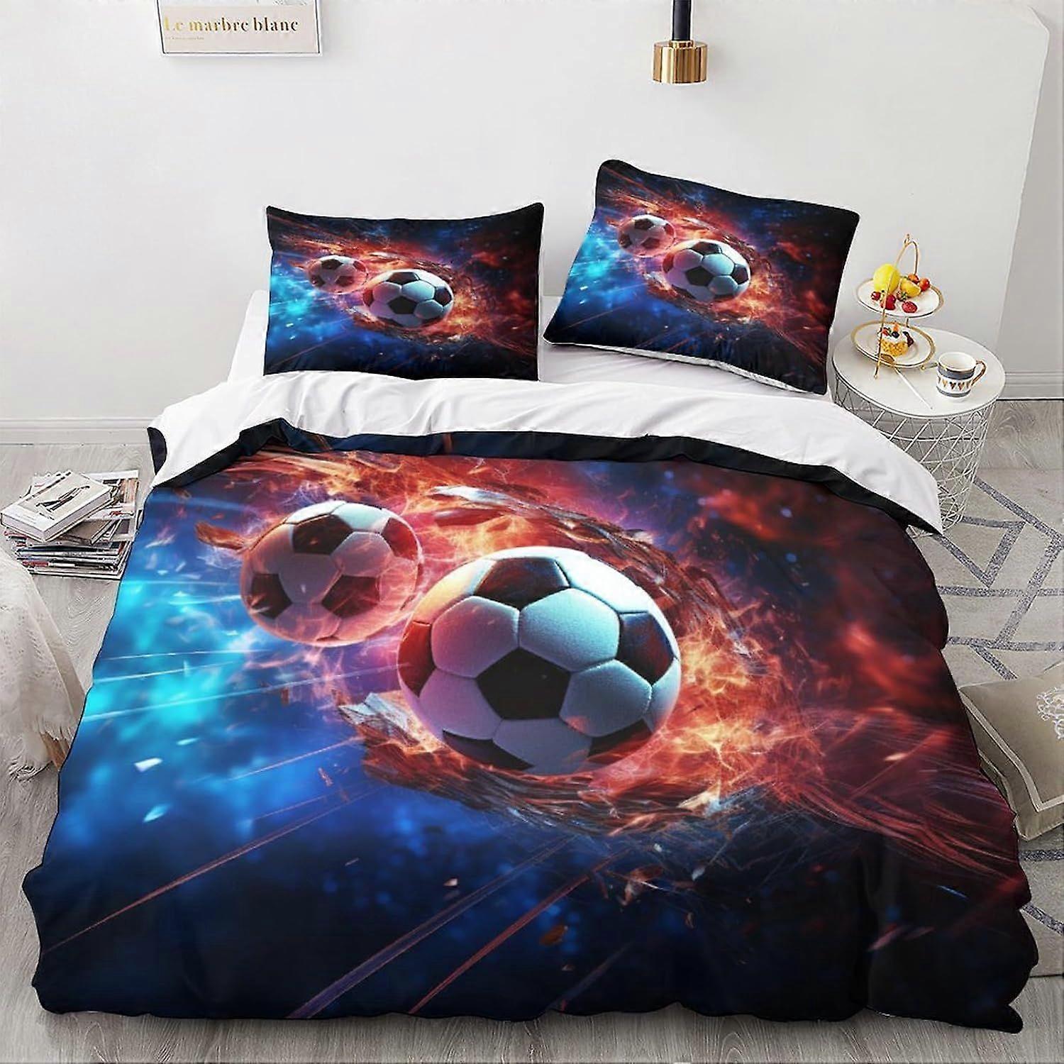 LikeEj Futebol bola Duvet Capa com fronhas Esporte Padrão Futebol Roupa de Cama Set com zíper Fechamento Capa macia de microfibra