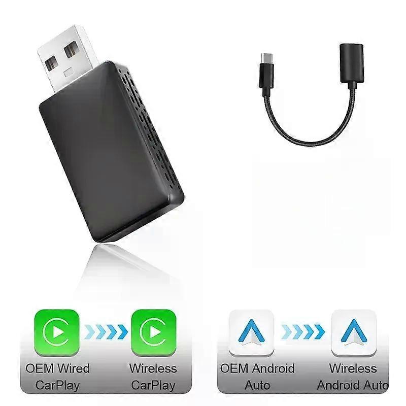 2 in 1 Carplay Android Auto Wireless Adapter Carplay Adapter for OEM Car Stereo with USB Plug and Play Wired To Wireless