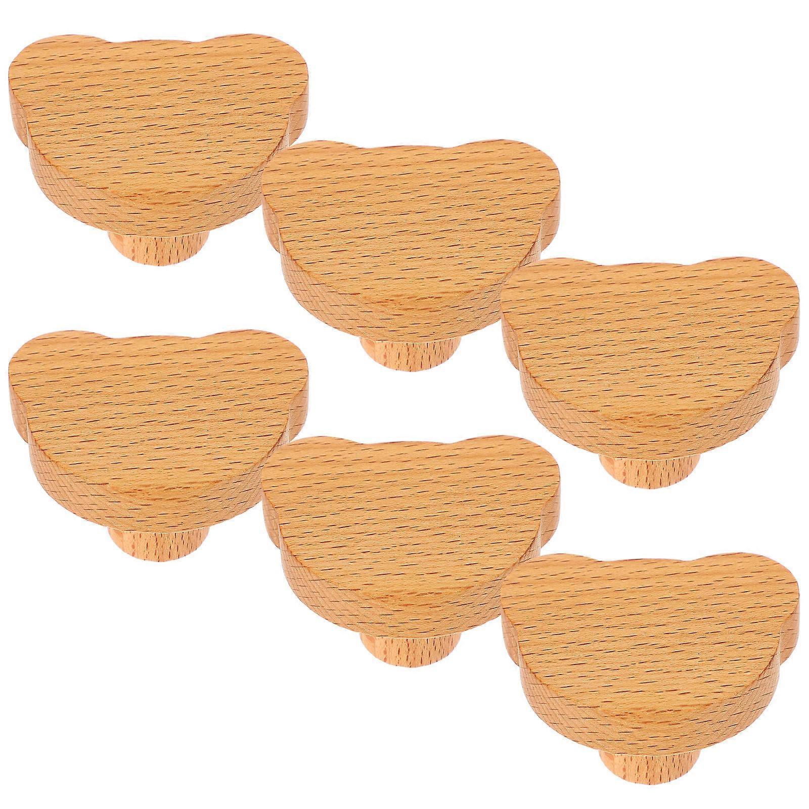6pcs Wooden Animal Cabinet Knobs Decorative Wood Bear Head Shaped Dresser Knobs