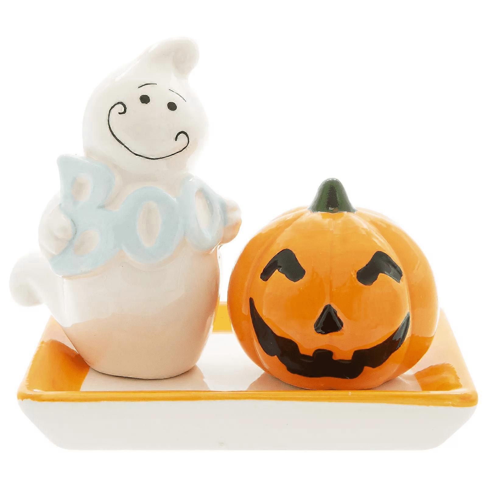 Halloween Ghost and Pumpkin Tabletop Salt and Pepper Shaker Set