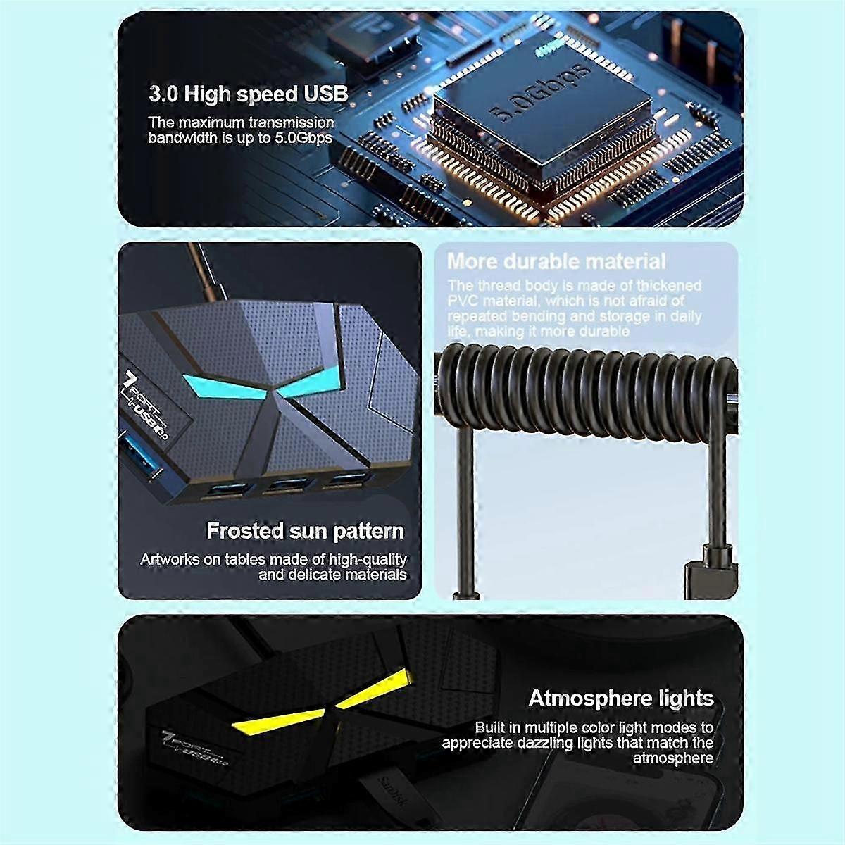 7 Ports USB 3.0 Type C HUB Expander 5Gbps High Speed OTG Adapter Docking Station for Laptop Hard Drive Mouse Keyboard B