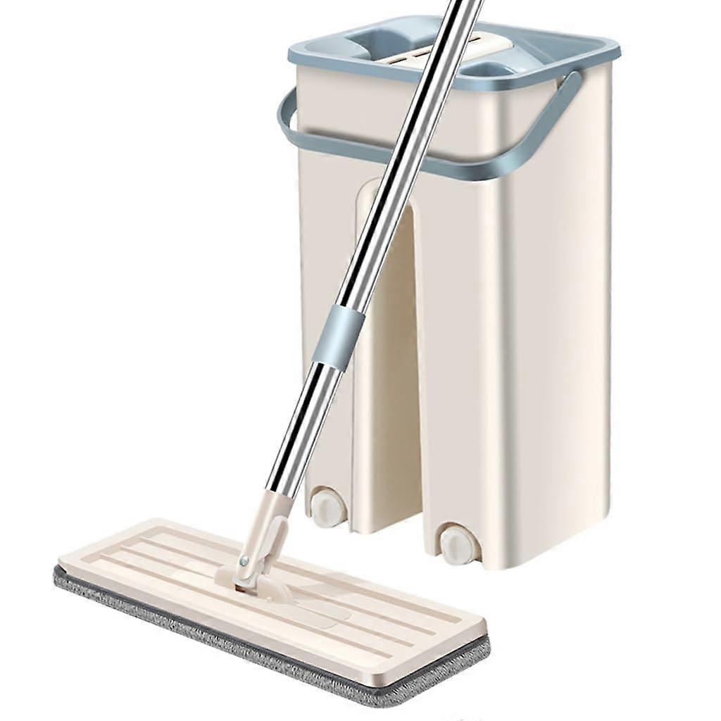 Flat Mop with Bucket, SelfWringing 35cm DualPurpose Wet Dry Cleaning, Quick Drainage System