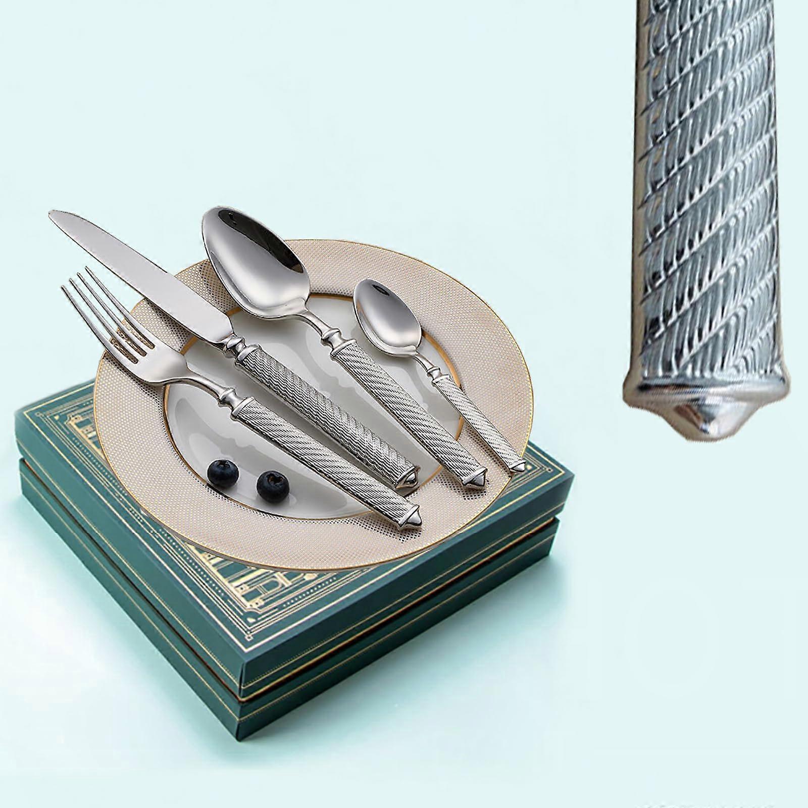 64 Piece Stainless Steel Silverware Set for 16 with Hammered Rope Pattern, Mirror Polished, Dishwasher Safe