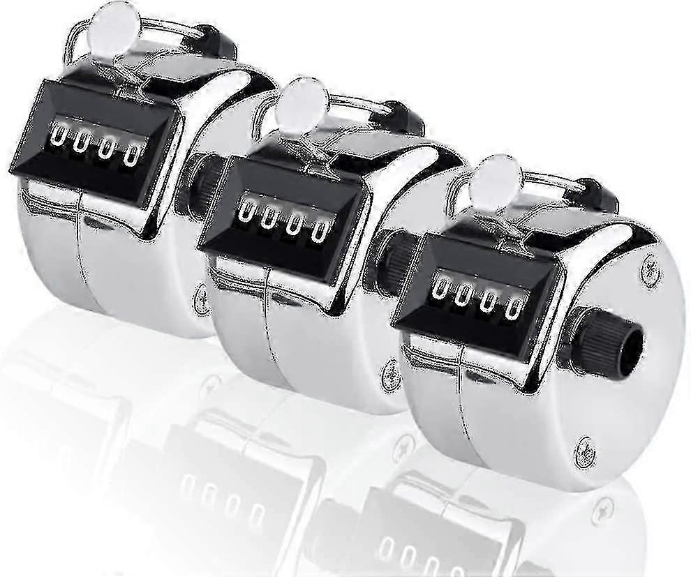 3 Piece Hand Counter, 4 Digit Lap Tracker Manual Clicker Metal Mechanical Counting