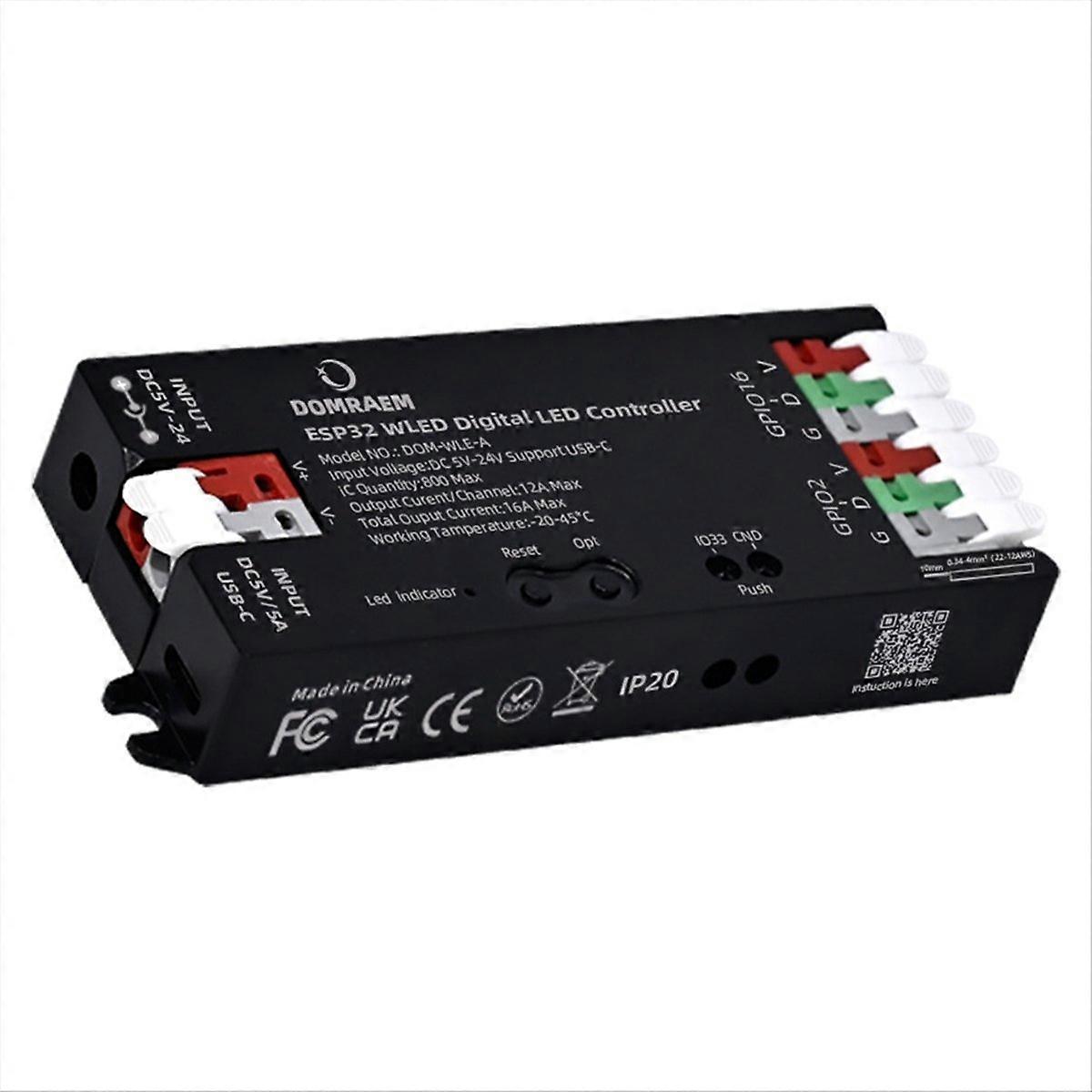  ESP32 WLED USB-C Adressierbarer LED-Controller Schwarz